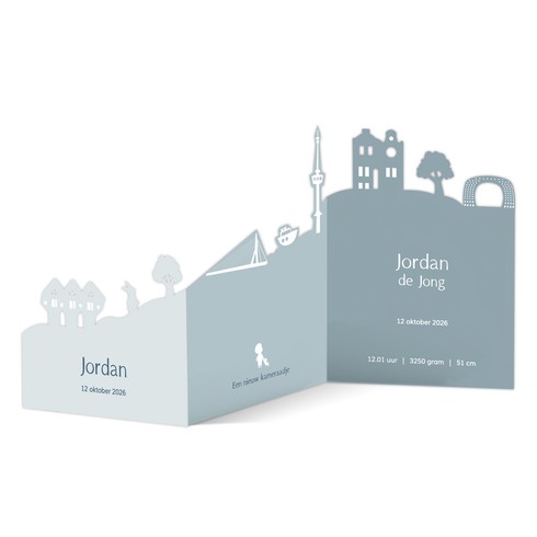 3D geboortekaartje jongen met skyline Rotterdam - Jordan
