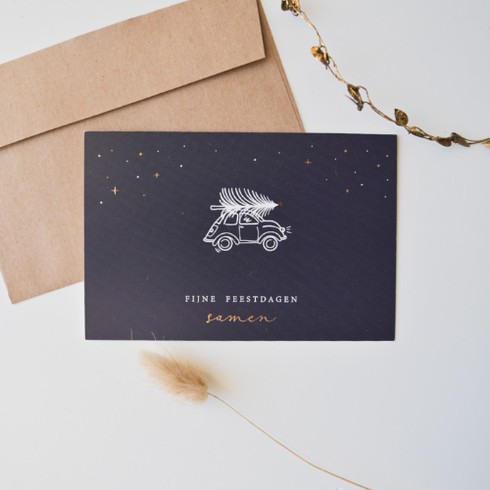 Kerstkaart Auto Kerstboom Sterren