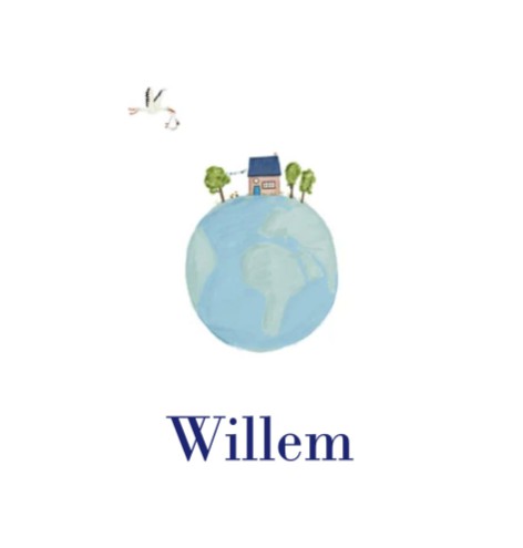 Geboortekaartje met illustratieve wereldbol -Willem