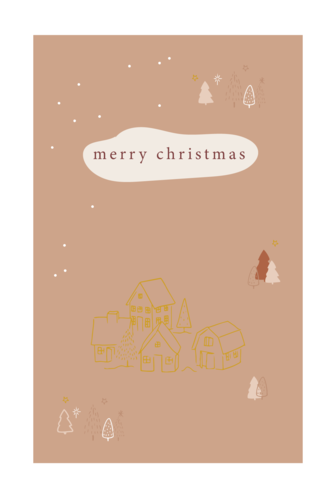 Kerstkaart huisjes sneeuw goudfolie