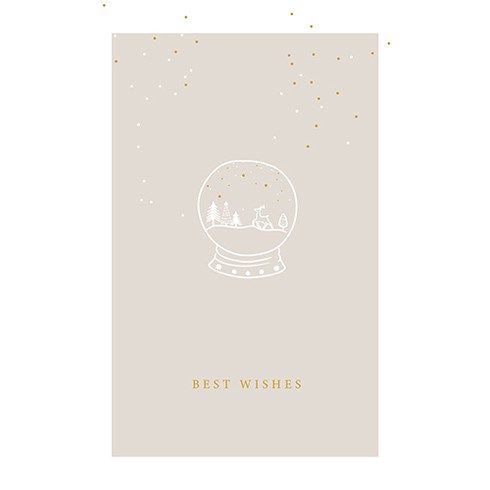 Kerstkaart Best Wishes Snowglobe goudfolie