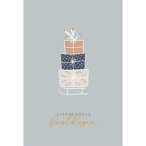 Kerstkaart Liefdevol Cadeaus goudfolie