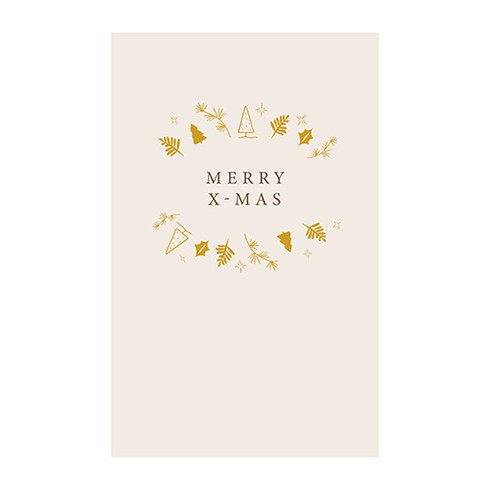 Kerstkaart Merry X-mas Leaves goudfolie