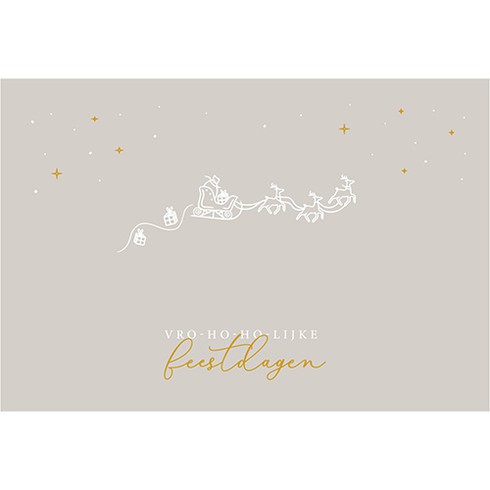 Kerstkaart met slee, sterren en goudfolie