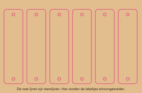 Langwerpige labeltjes met 2 gaatjes en datum