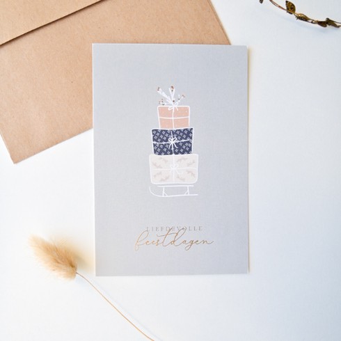 Kerstkaart Liefdevol Cadeaus goudfolie