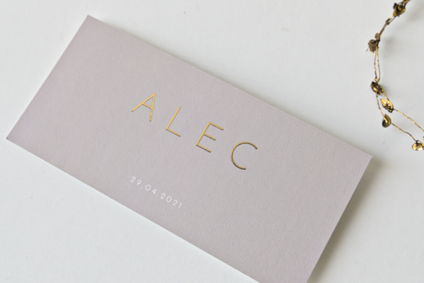 Letterpress geboortekaartje relief foliedruk